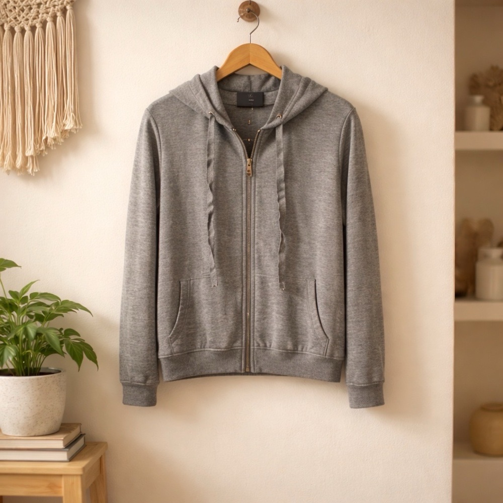 Free For Humanity Grey Shimmer Ruffle Zip-Up Sweater hoodie  Size Medium